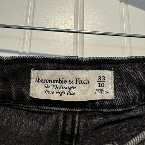 Abercrombie Fitch 90s Straight Ultra High Rise Jeans Washed Black Size 16 Long - Picture 4 of 6